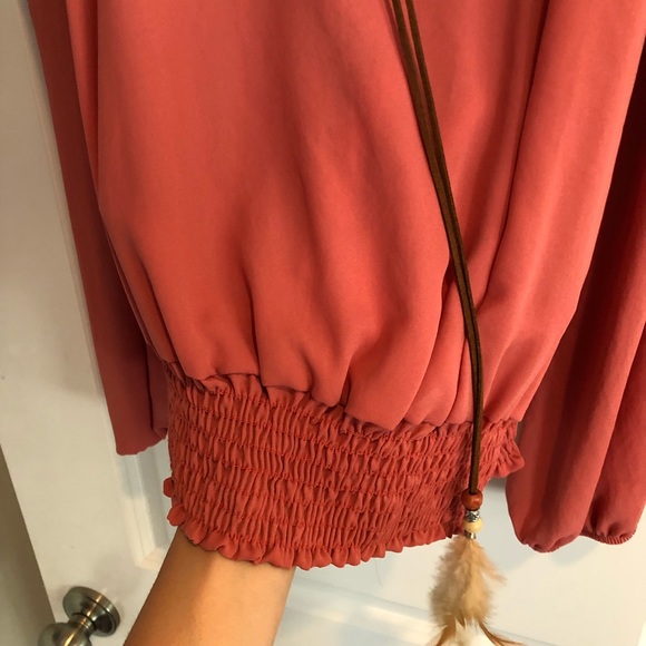 Papaya Peasant Top with Feather Tie Detail - Picture 6 of 7